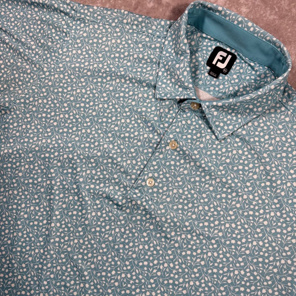 FootJoy Golf Polo Shirt Mens XL Blue Floral Print Performance Short Sleeve FJ
